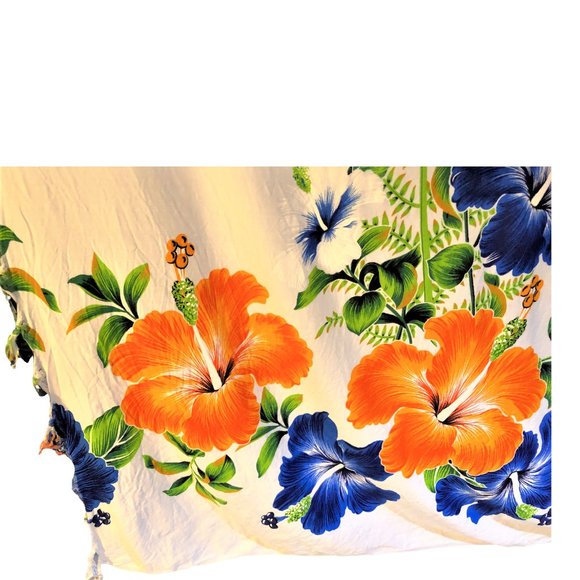Women's Beach Vacation Hawaii Cover Up Sarong Wrap Floral Print White Blue Red - Picture 8 of 10